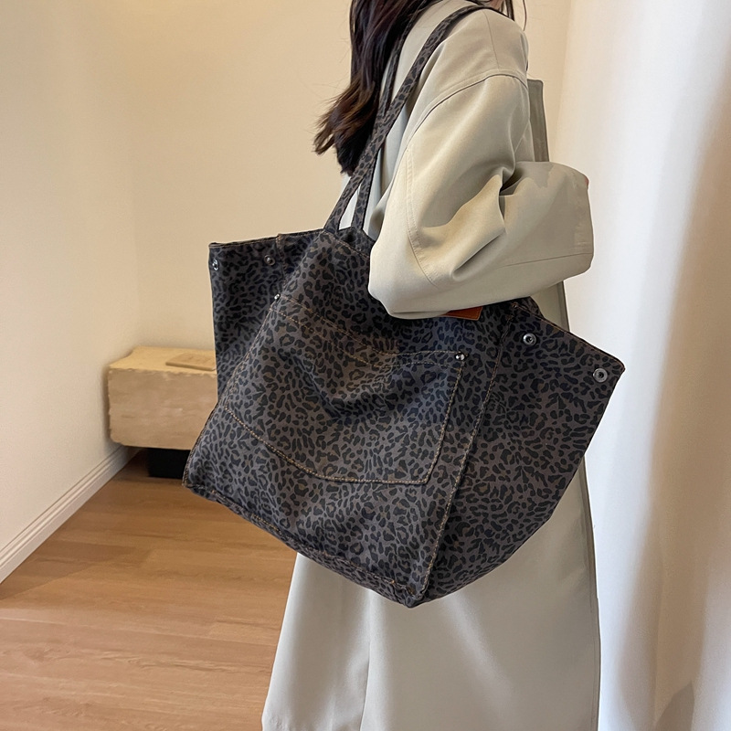 Canvas Tote Designer - Leopardenmuster-Tragetasche Vintage Canvas-Schultertasche Modische Große Kapazität