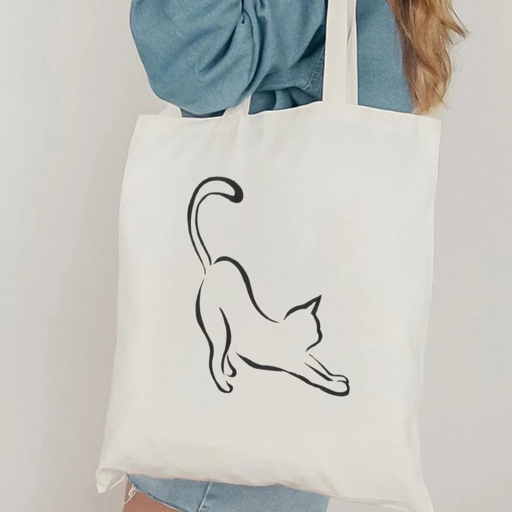 Canvas Tote Designer - Minimalistische Katzen-Linienkunst Canvas-Tragetasche, Wiederverwendbare Schultertasche mit