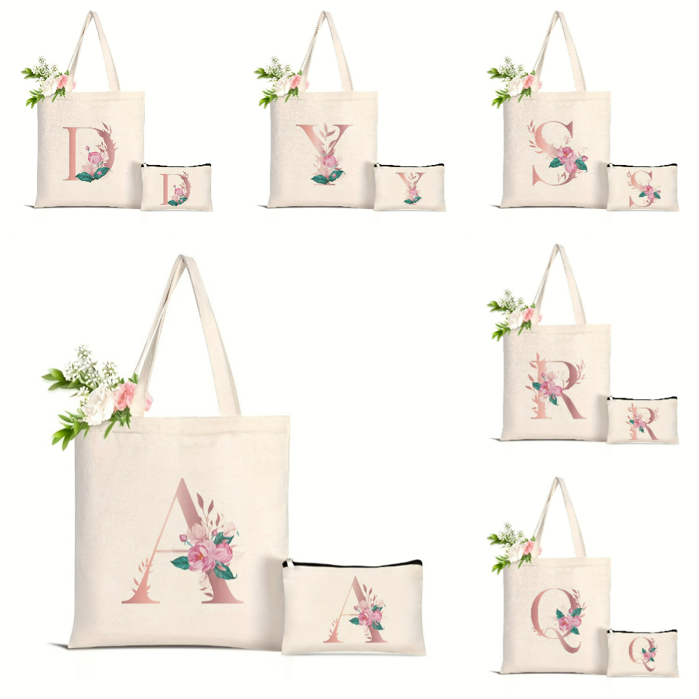 Canvas Tote Designer - 1 Stück Blumenmuster Liebesbrief-Print Einkaufstasche Große