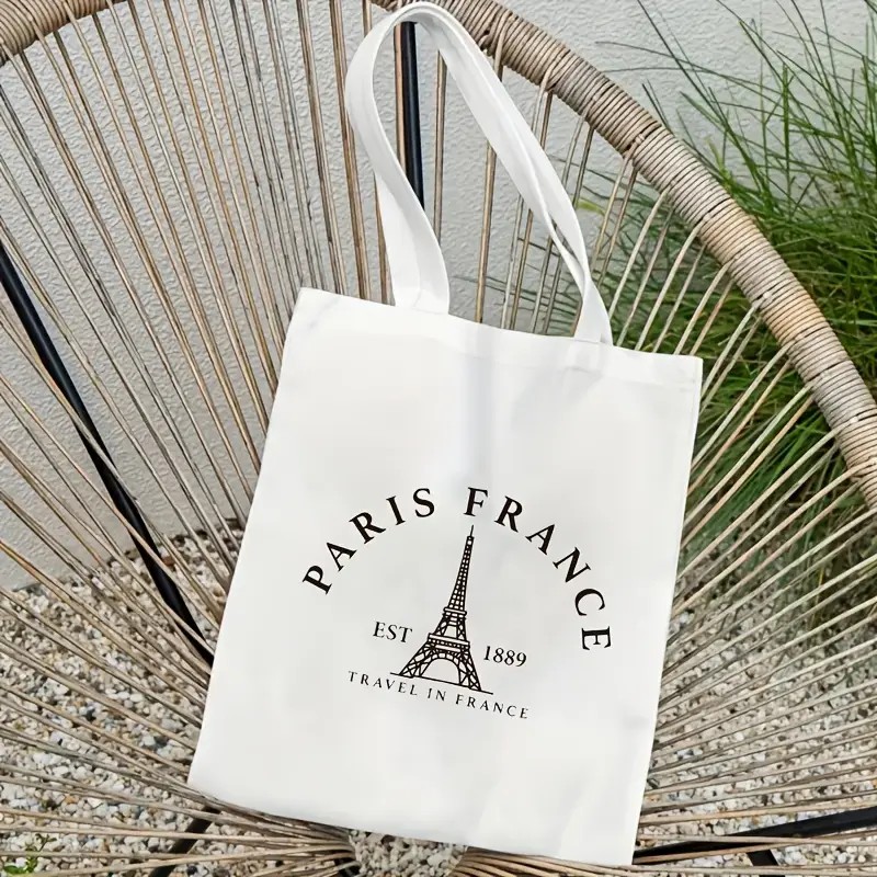 Canvas Tote Designer - Paris-Reisetasche für Damen, Schultertasche mit Eiffelturm-Motiv,