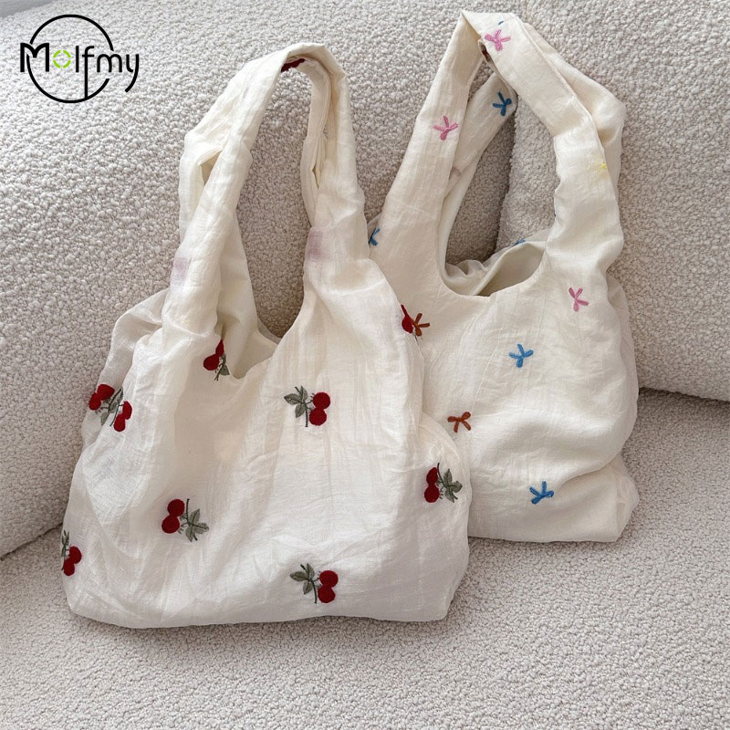 Canvas Tote Designer - Designer-Taschen, luxuriöse, mit Kirsche bestickte Canvas-Einkaufstasche,